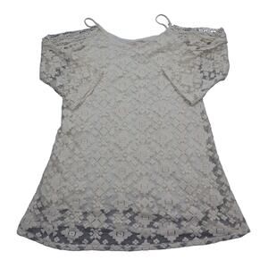 Skies Are Blue Shirt Womens S White Lace Bell Long Sleeve Scoop Neck Tunic Top